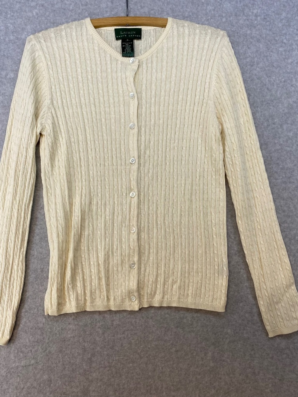 Lauren Ralph Lauren Size S • Silk Cotton Cableknit Cardigan • Cream